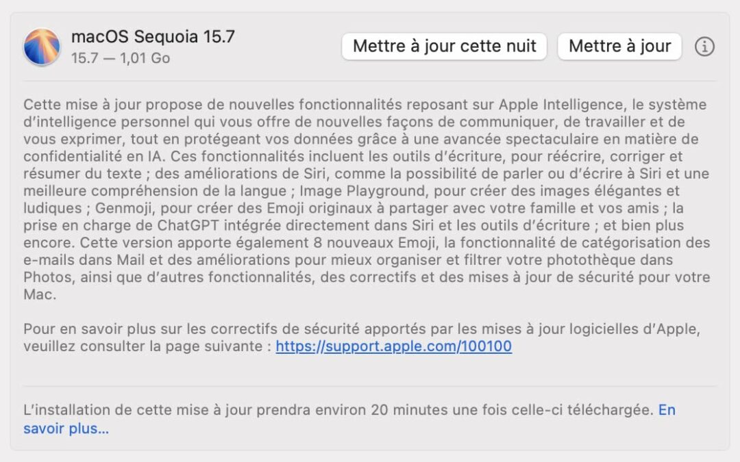 Mises à jour de sécurité pour macOS 15 et iOS 18