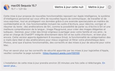 Mises à jour de sécurité pour macOS 15 et iOS 18